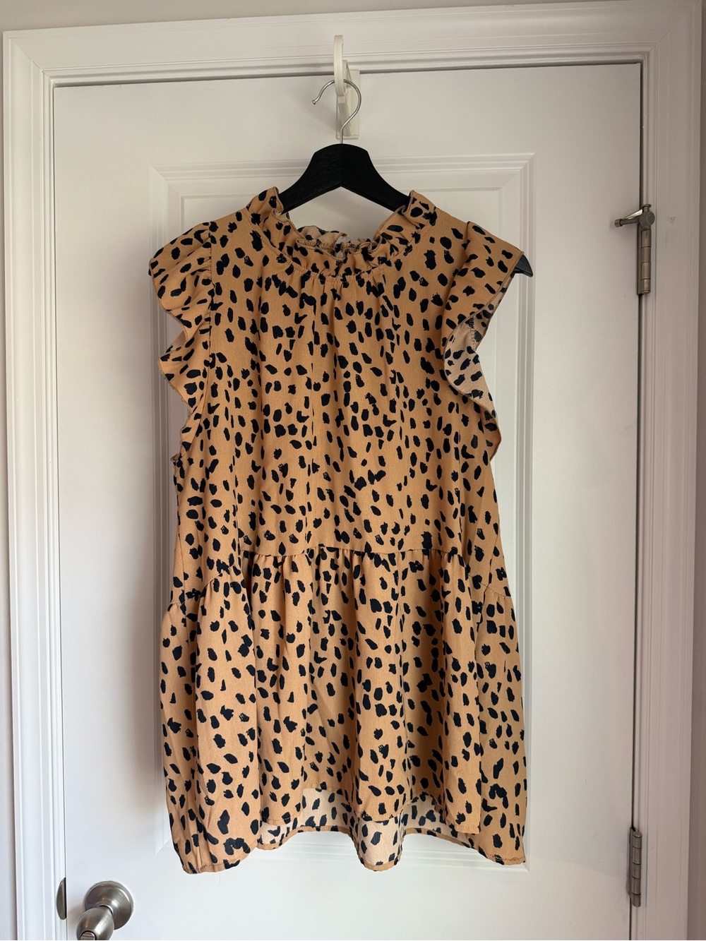 entro Tan and Black Leopard Print Ruffle Dress